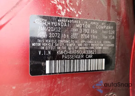 2012 Hyundai Elantra Gls z USA, uszkodzony, nr VIN KMHDH4AE5CU433821